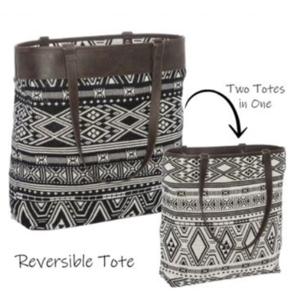 Nwt Thirty-One Rio Weave Reversible Tote Black White Brown